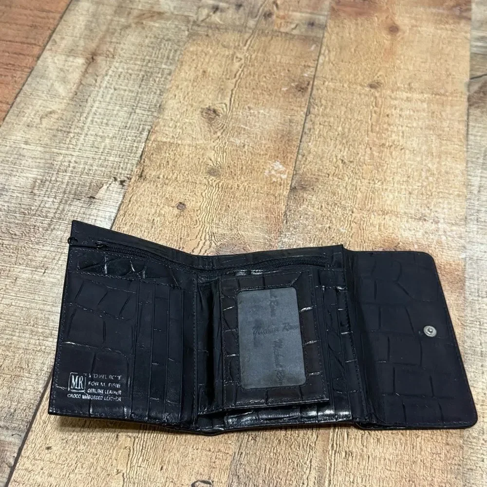 Michael Rome Designs Croco Embossed Black Leather  Men's Wallet Croc